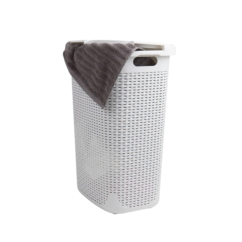 Mind Reader 60L Ventilated Slim Laundry Hamper with Cut Out Handles & Attached Hinged Lid, 2ct.