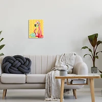 Stupell Industries Flamingo Calling Dial Telephone Groovy Flowers Wall Plaque Art