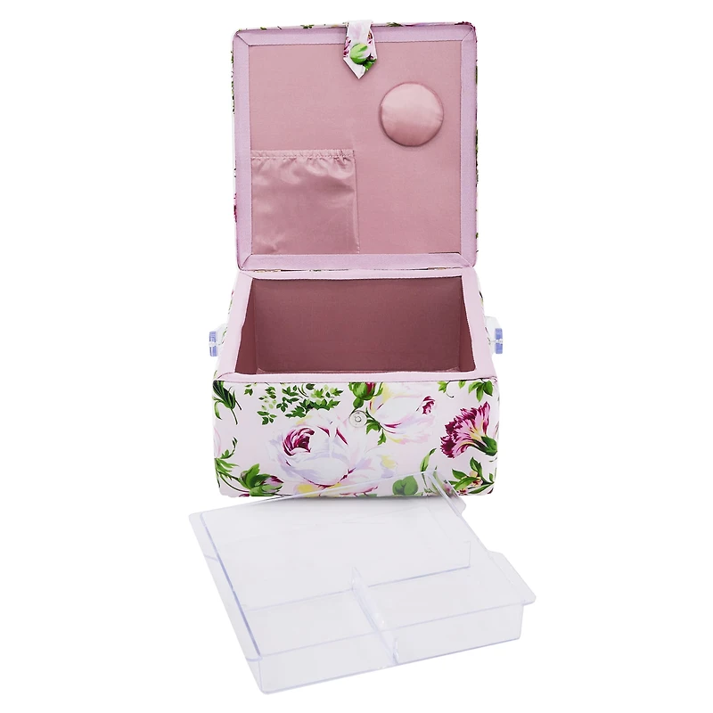 Pink Floral Square Sewing Basket by Loops & Threads®