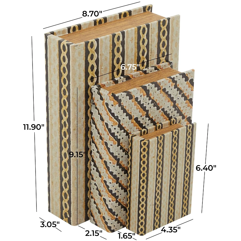 Brown Stripe & Chain Print Faux Leather Faux Book Box Set