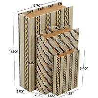 Brown Stripe & Chain Print Faux Leather Faux Book Box Set