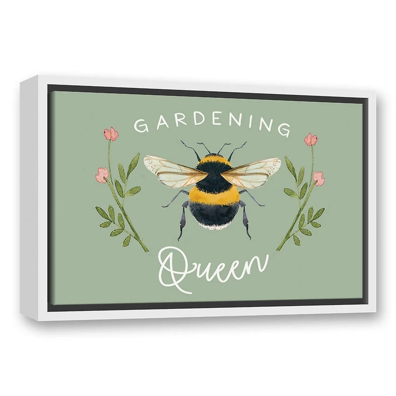 Garden Queen Bee White Floating Framed Canvas Wall Art