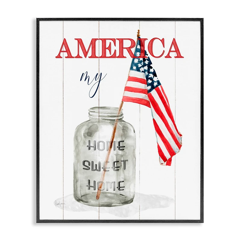 Stupell Industries America My Home Sweet Home Patriotic Country Flag Framed Giclee Art