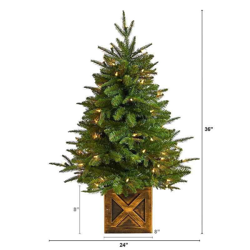 3ft. Pre-Lit Finland Fir Artificial Christmas Tree in Decorative Planter, Warm White Lights