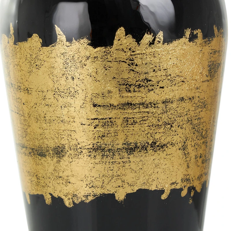 16" Black Metal Abstract Vase with Gold Detailing