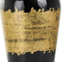 16" Black Metal Abstract Vase with Gold Detailing
