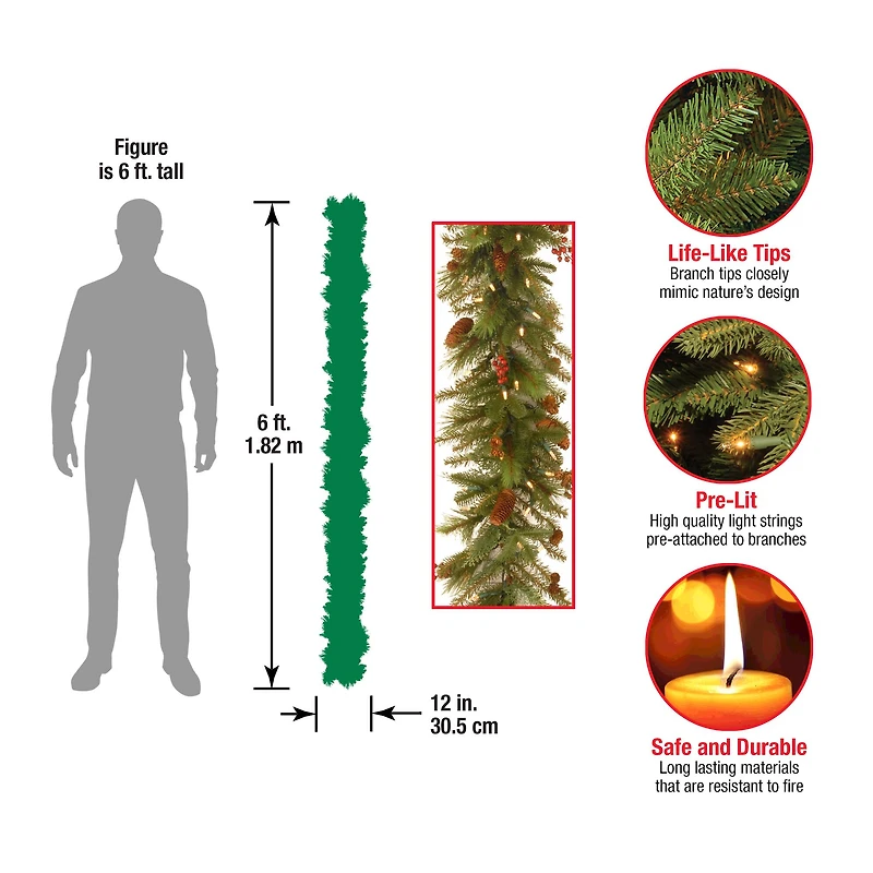 6ft. Pre-lit Noelle Artificial Christmas Garland with 60 SoftWhite LED Battery Operated Lights