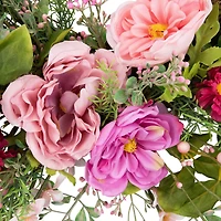 28" Pink Peony Mixed Floral Half Spring Wreath