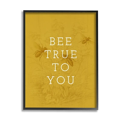 Stupell Industries Be True to You Phrase Vintage Bee Pun Framed Wall Art