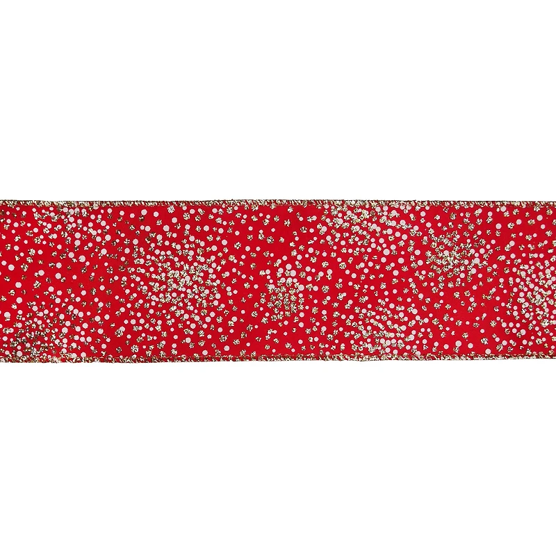 2.5" x 20ft. Red & Gold Glitter Dots Wired Ribbon by Celebrate It®
