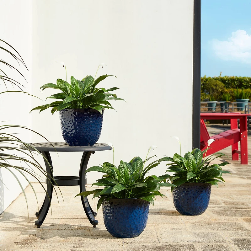 Glitzhome® 11.75" Honeycomb Textured Cobalt Blue Faux Ceramic Plastic Planters, 3ct.