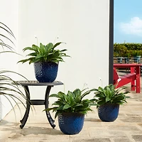 Glitzhome® 11.75" Honeycomb Textured Cobalt Blue Faux Ceramic Plastic Planters, 3ct.