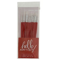 Hello, Artist! Long Handle White Taklon Flats & Rounds 12 Piece Brush Set