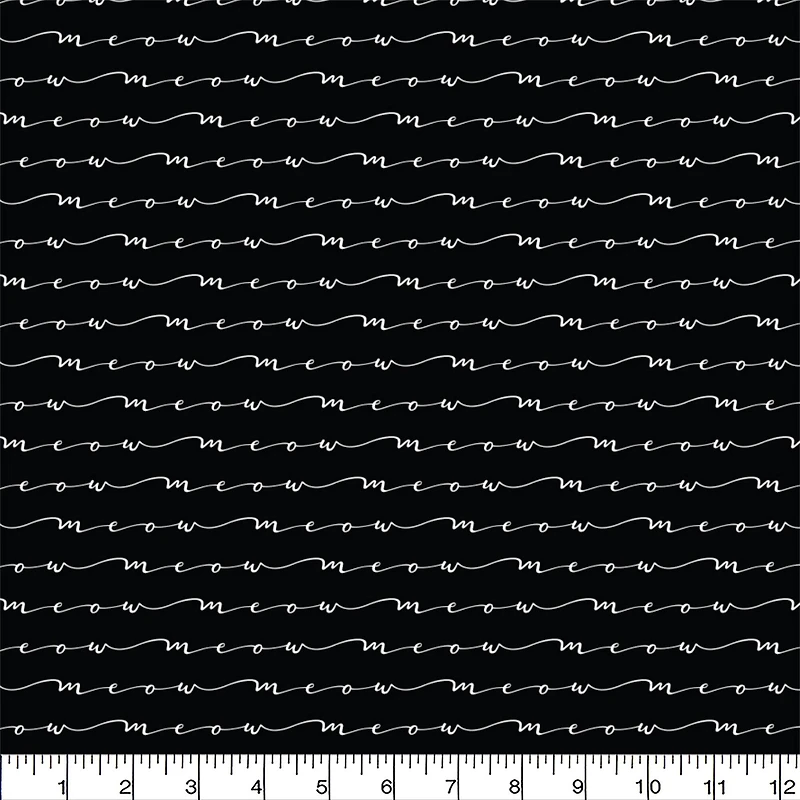 Eugene Textiles Black Meow Script Cotton Fabric