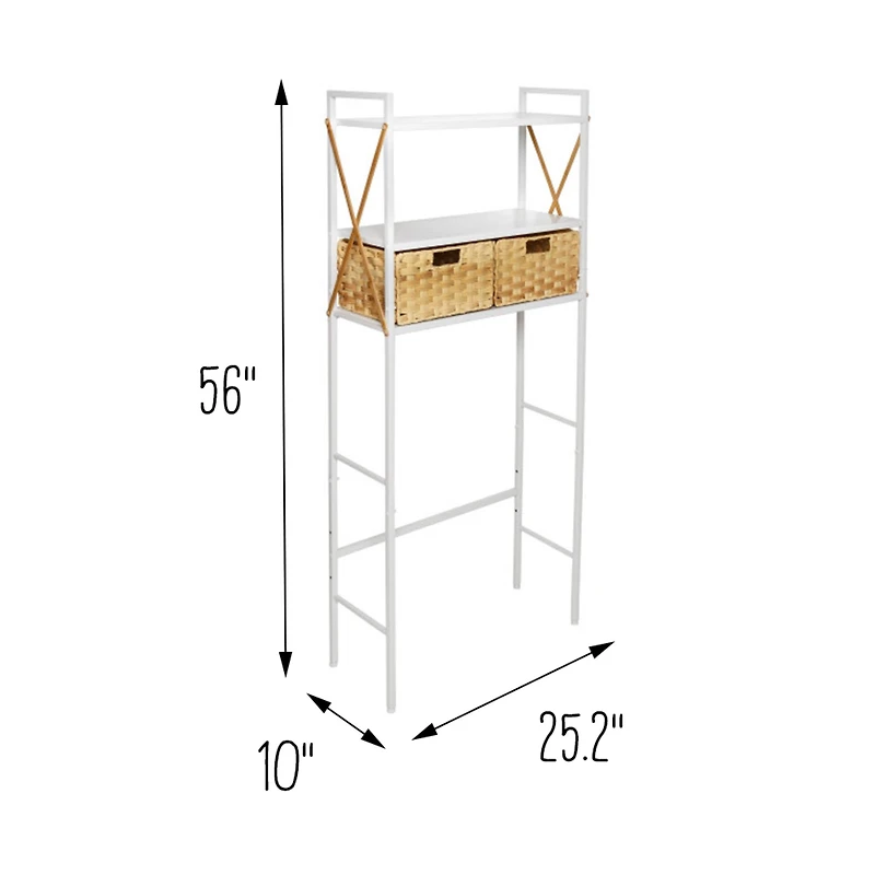 Honey Can Do 3-Tier White Decorative Over-the-Toilet Space Saver with Woven Baskets