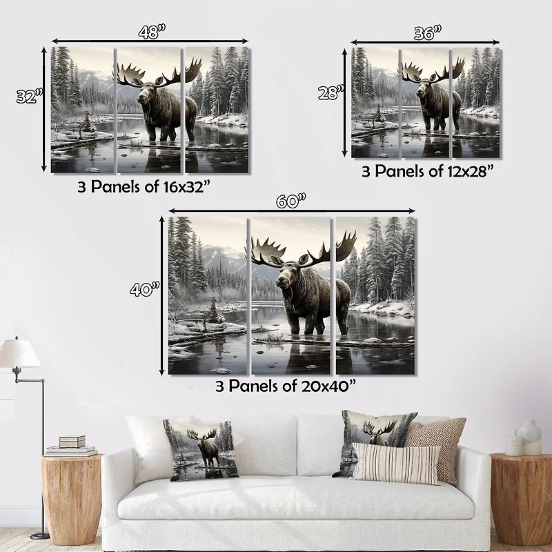 Designart "Brown White Moose Winter Majesty" Animals Wall Decor