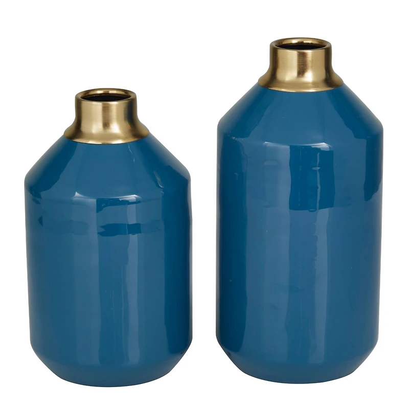 The Novogratz Blue Metal Modern Vase, 10" x 5" x 5"