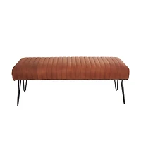 4ft. Brown Leather Upholstered Bench with Hairpin Legs