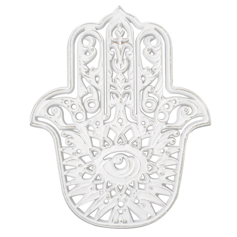 American Art Décor™ 11.5" Distressed Hamsa Hand Palm Eye Medallion Boho Wall Accent