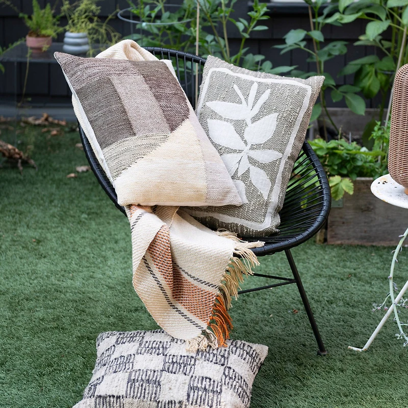 Hello Honey® 24" Brown Abstract Design Hand-Woven Fabric Indoor/Outdoor Lumbar Pillow