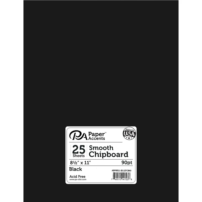 PA Paper™ Accents Black 8.5" x 11" Heavyweight Chipboard, 25 Sheets