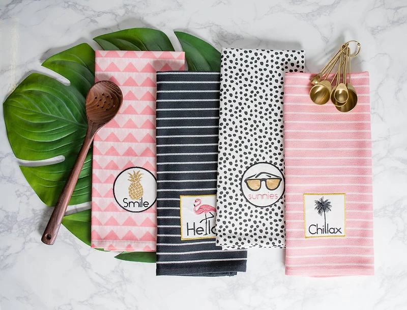 DII® Summer Cocktail Embellished Dishtowels, 4ct.