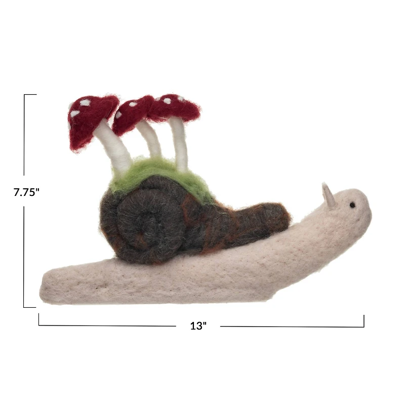 Hello Honey® 13" Wool Snail with Mushrooms Décor