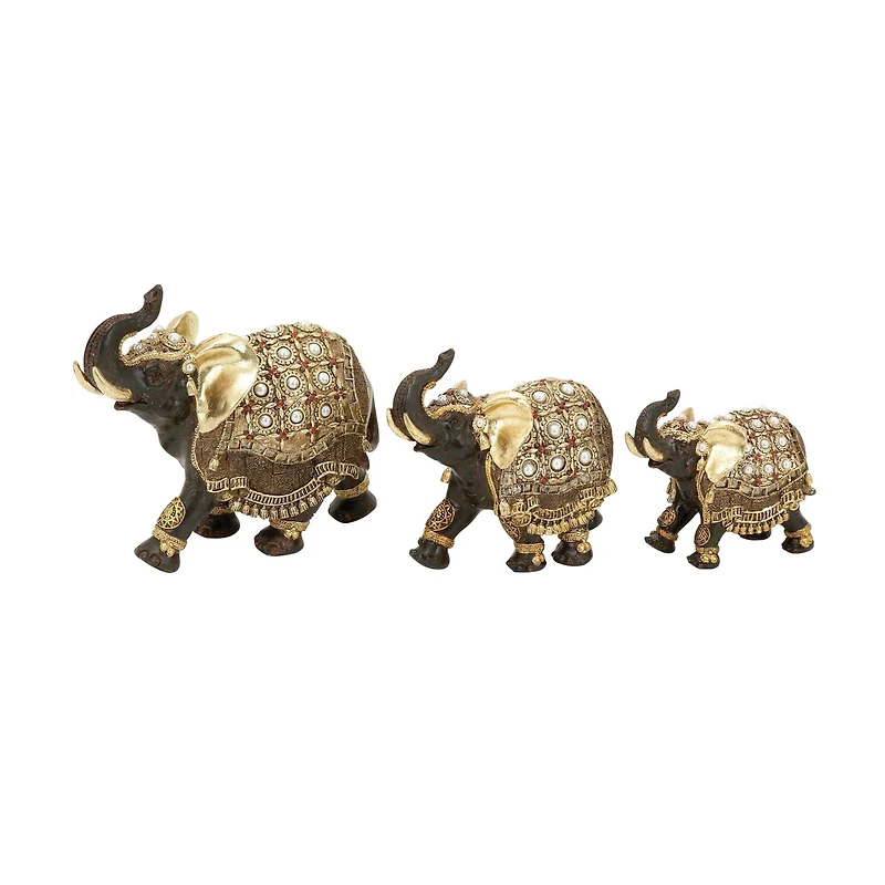 Gold Eclectic Elephant Sculpture Set