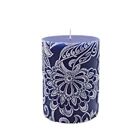 Navy & White Floral Embossed Pillar Candle by Ashland