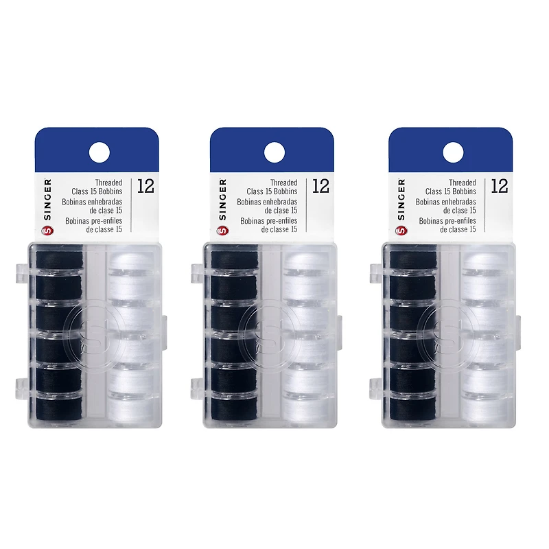 SINGER® Class 15 Black & White Threaded Bobbins with Case, 36ct.