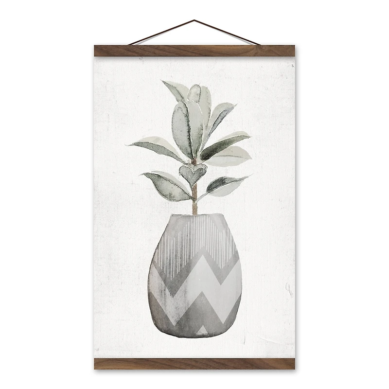 Neutral Textured Greenery Teak Hanging Canvas