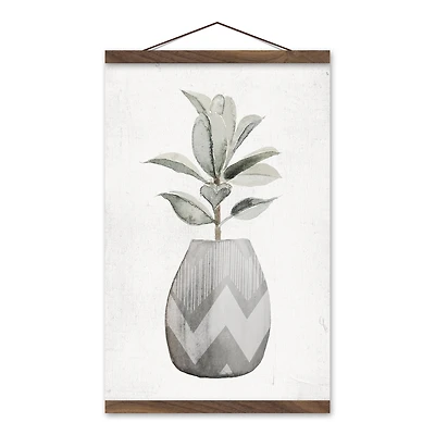 Neutral Textured Greenery Teak Hanging Canvas