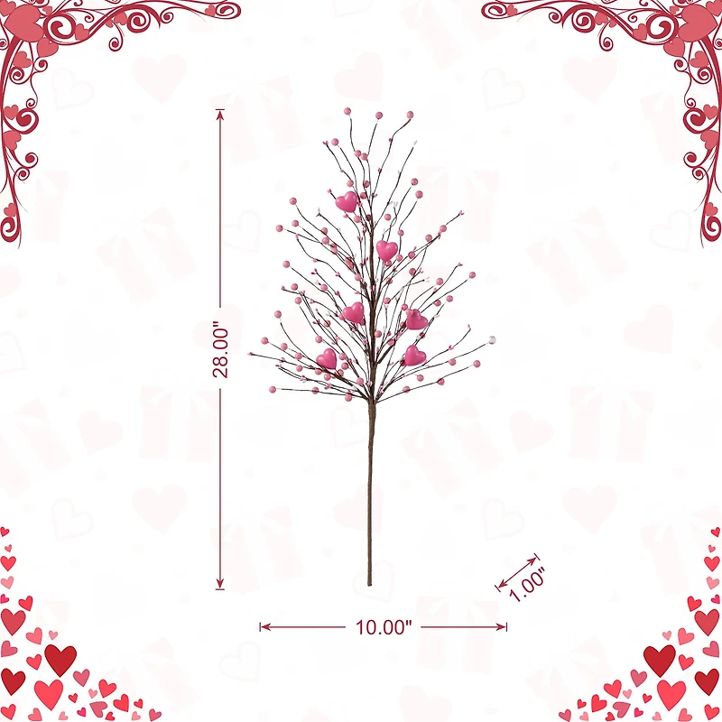 Glitzhome® 28" Valentine's Pink Berry & Heart Picks Set