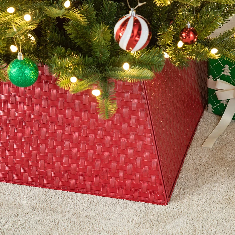 Glitzhome® 25.75" Red Trapezoid Metal Weave Tree Collar