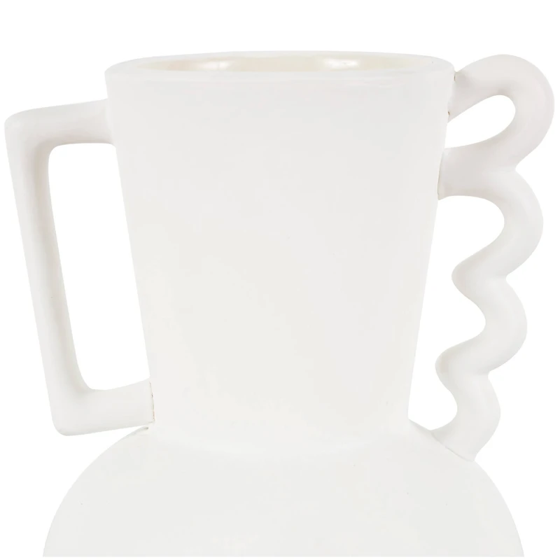 White Ceramic Vase Set with Wavy Handles