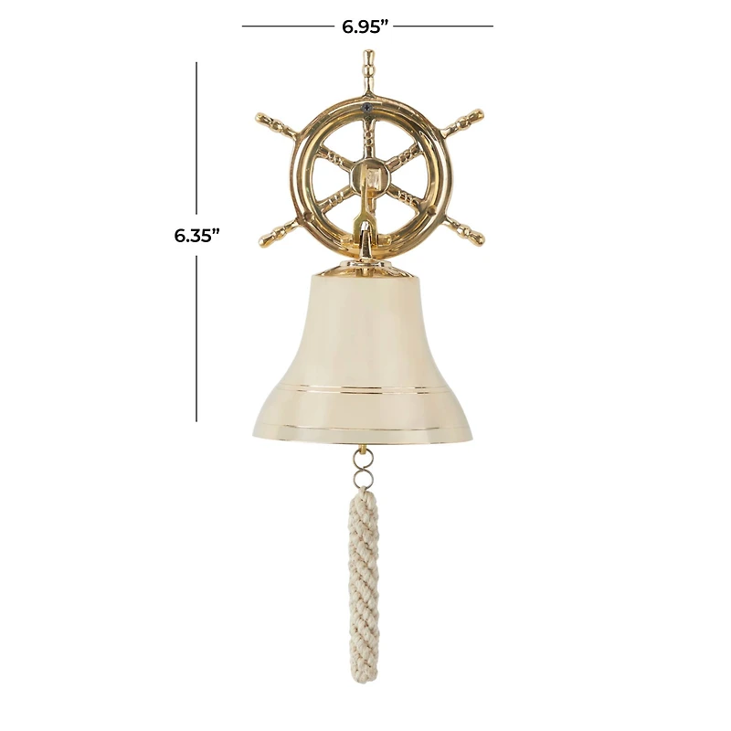 Gold Brass Bell Wall Decor with Ship wheel Backing 7" x 9" x 6"