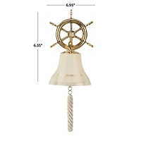Gold Brass Bell Wall Decor with Ship wheel Backing 7" x 9" x 6"