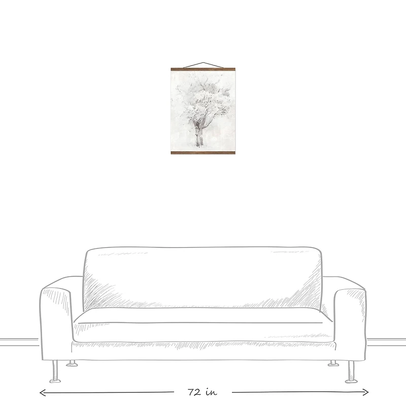 Tree Pencil Drawing Teak Hanging Canvas