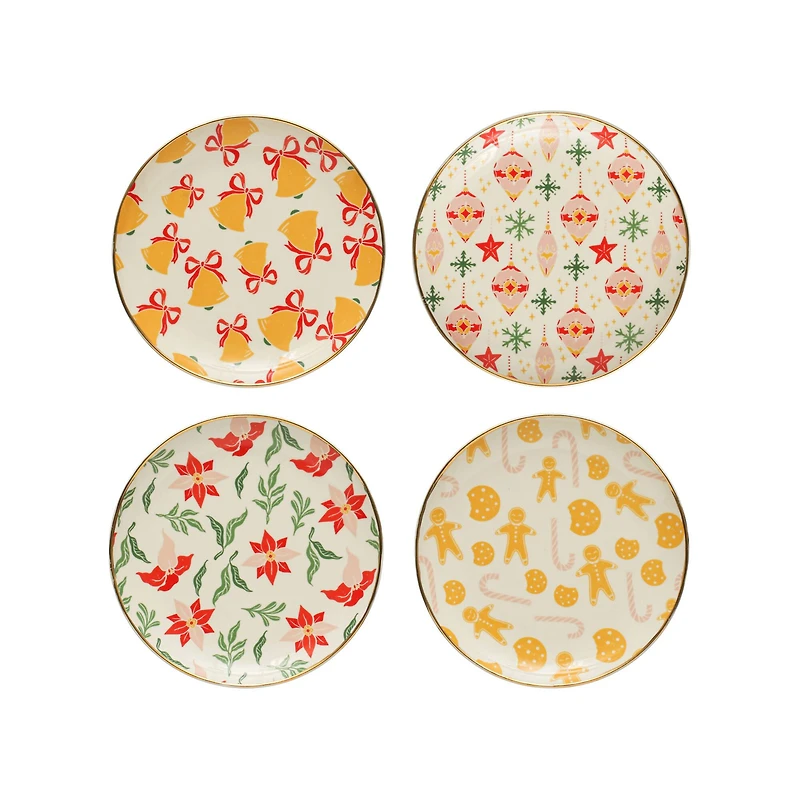 Hello Honey® 8" Round Stoneware Plate with Holiday Pattern Set
