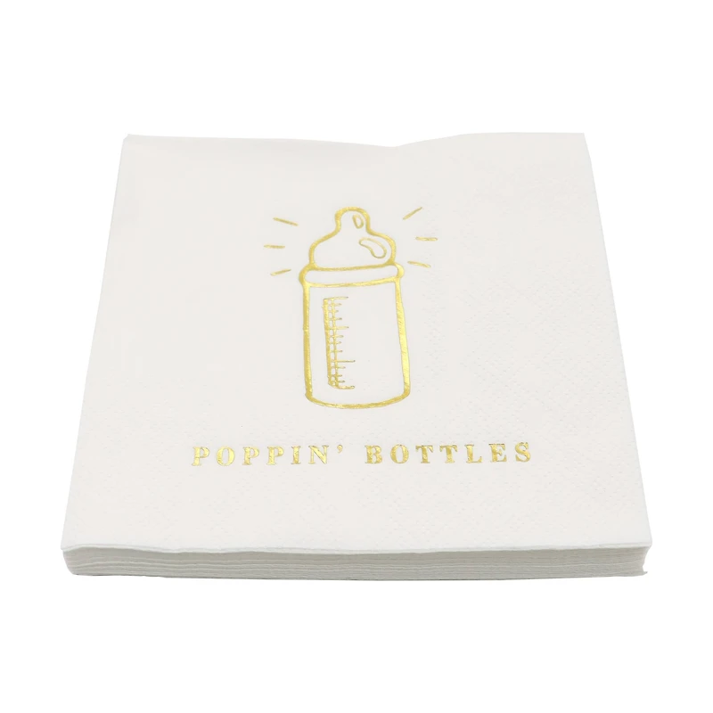 24 Packs: 20 ct. (480 total) Gold Baby Bottle Beverage Napkins by Celebrate It™