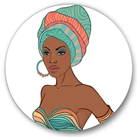 Designart - African American Woman With Earring & Turban - Modern Metal Circle Wall Art