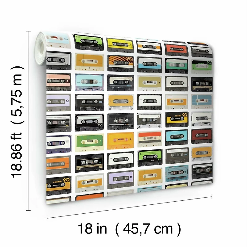 RoomMates Retro Cassettes Peel & Stick Wallpaper