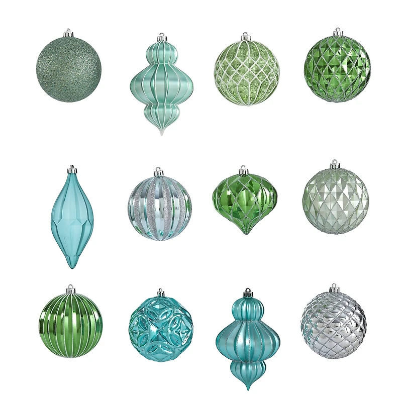 12ct. 4" Green & Silver Shatterproof Luxe Ornament Set