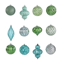 12ct. 4" Green & Silver Shatterproof Luxe Ornament Set
