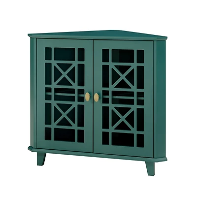 Walker Edison 30" Dark Teal Fretwork Corner Accent Cabinet