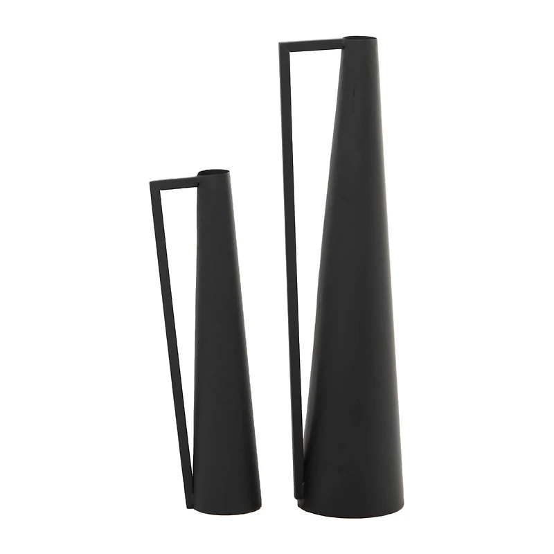 CosmoLiving by Cosmopolitan Black Metal Slim Vase with Handles Set of 2 22", 17"