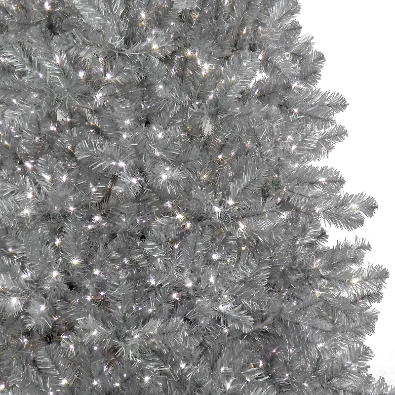 7.5ft. Pre-Lit Silver Metallic Artificial Christmas Tree, White LED Lights