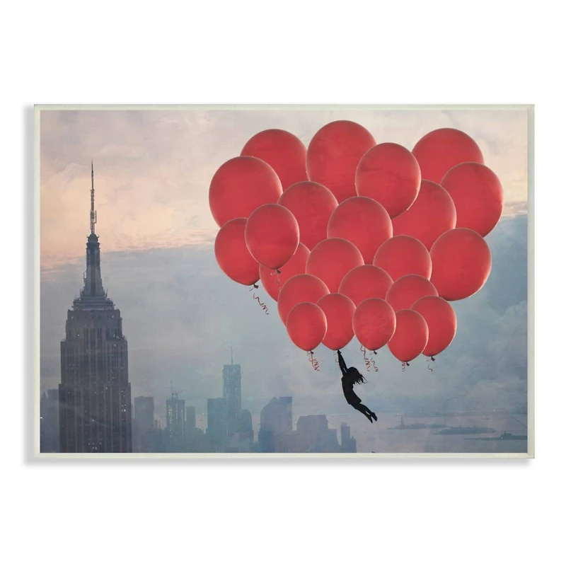 Stupell Industries Cityscape Girl Balloons Abstract Modern Collage Design Wall Plaque