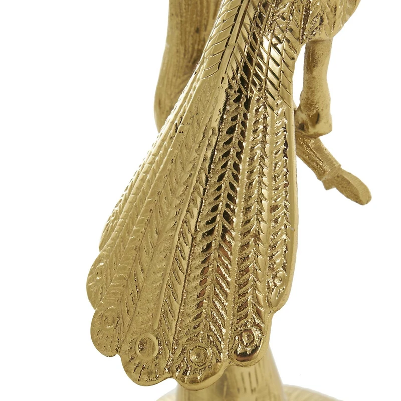 22.25" Gold Aluminum Peacock Textured Accent Table with Glass Tabletop