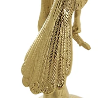 22.25" Gold Aluminum Peacock Textured Accent Table with Glass Tabletop